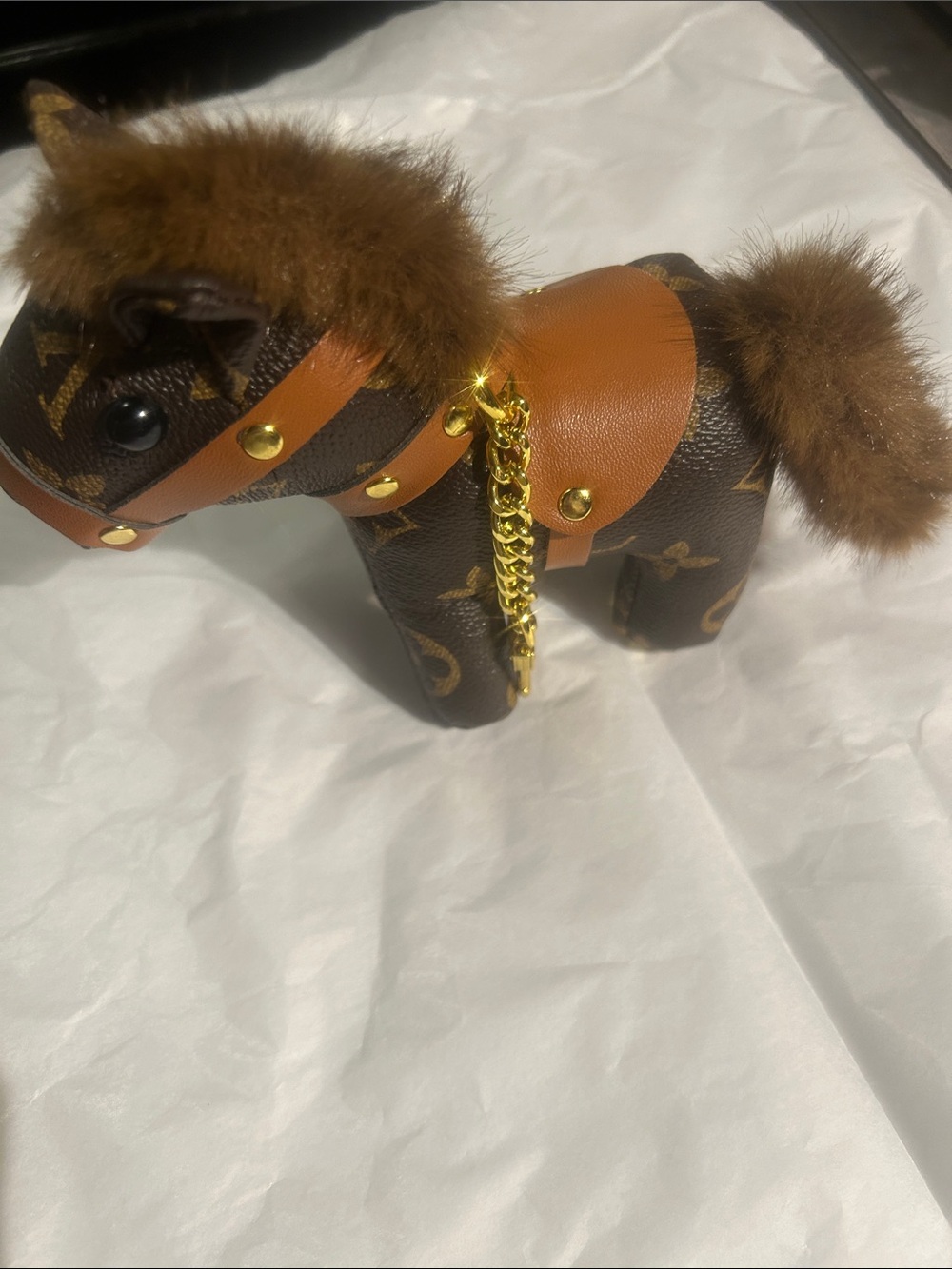 Designer inspired horse purse charm. Benefits animal rescue.